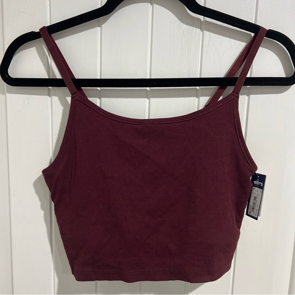 Gap Body Womens Cotton Ribbed Crop Cami Red Wine Burgundy Size Large NWT